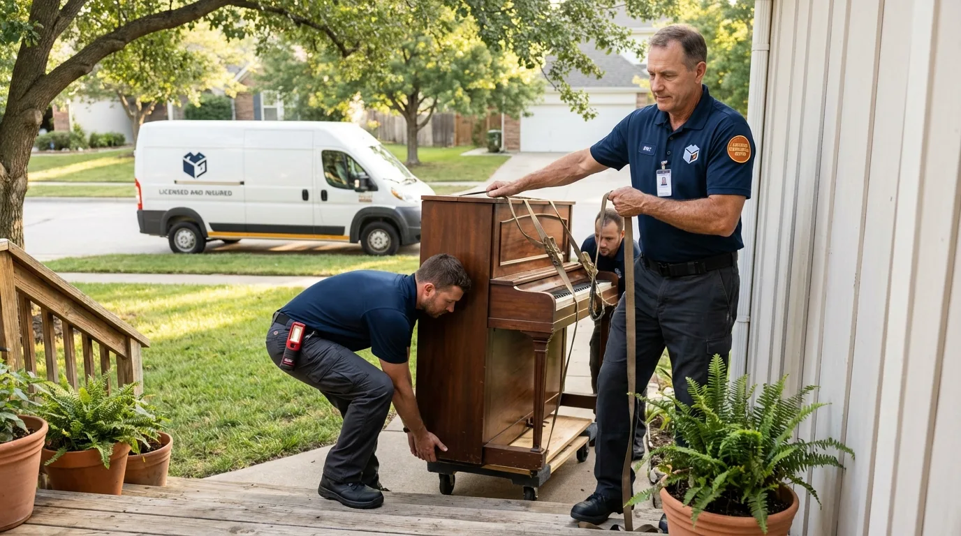Licensed piano movers securing grand piano in South Charleston, WV